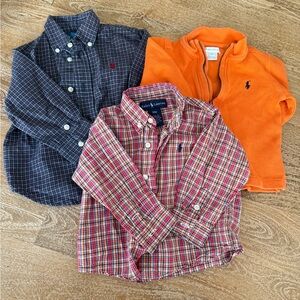 Ralph Lauren Kids bundle- Plaid Button Down Shirts and orange quarter zip